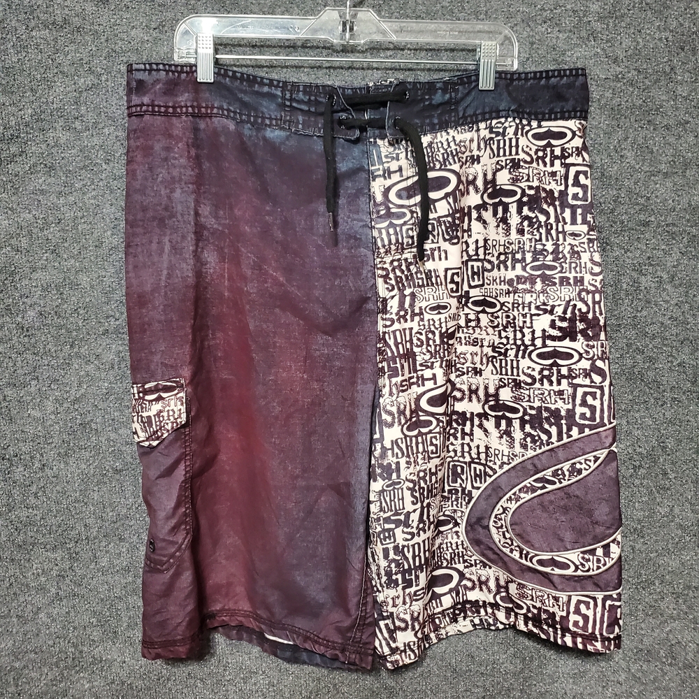 Vintage SRH Board Shorts Mens 40 Black Swim Trunks Spade Crest Y2K Surf Skate